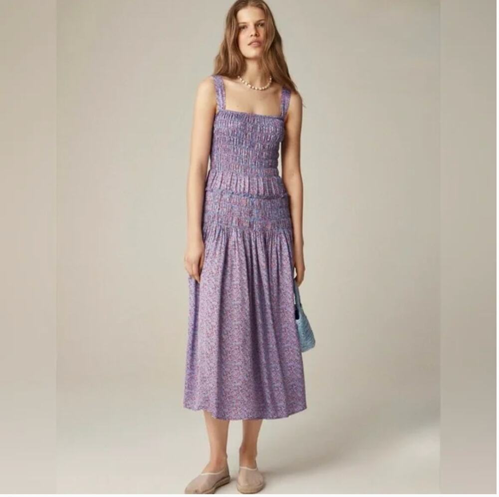 J Crew Summer Fields Smocked Midi Dress M NWT Blue Floral CK736 J.Crew Western